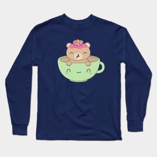 Kawaii Brown Bear Coffee T-Shirt Long Sleeve T-Shirt